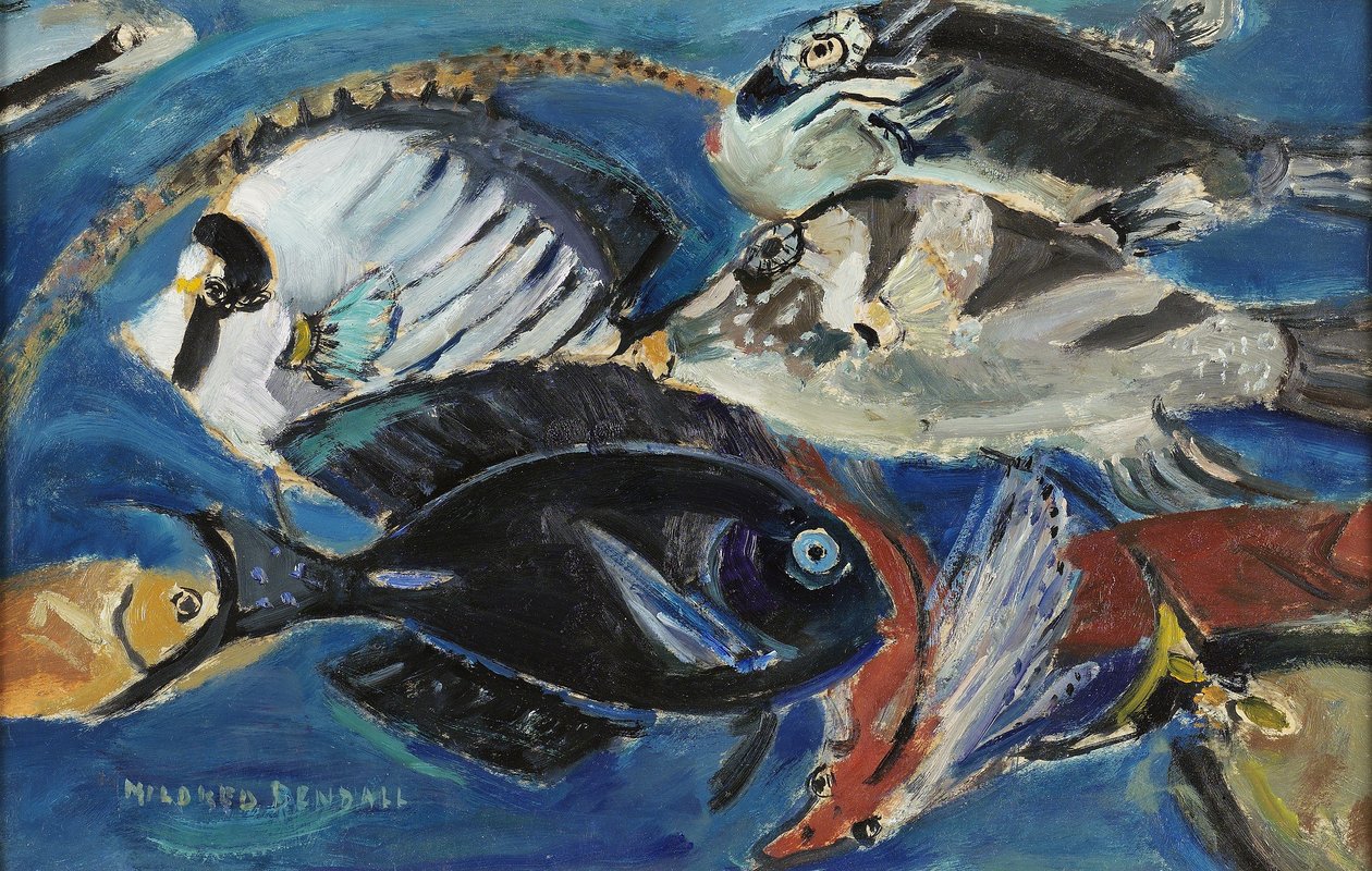 Poissons ، c.1950 (زيت على ورق موضوعة على لوحة) بواسطة ميلدريد بندال