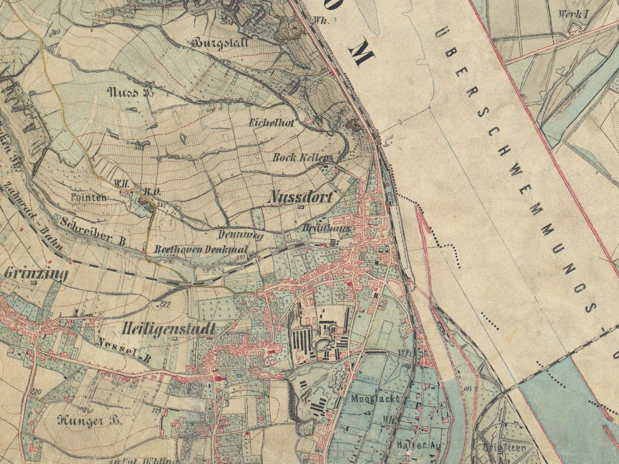 خريطة Nussdorf قرب فيينا ، 1872 بواسطة المعهد الجغرافي العسكري الملكية المجرية النمساوية