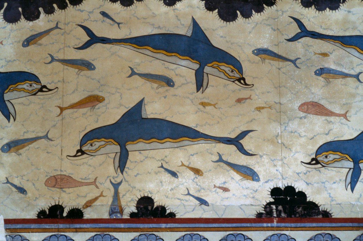 Megaron of Queen decorated with dolphin frescoes, Palace of Knossos, Crete, Greece, Minoan civilization بواسطة مينوان