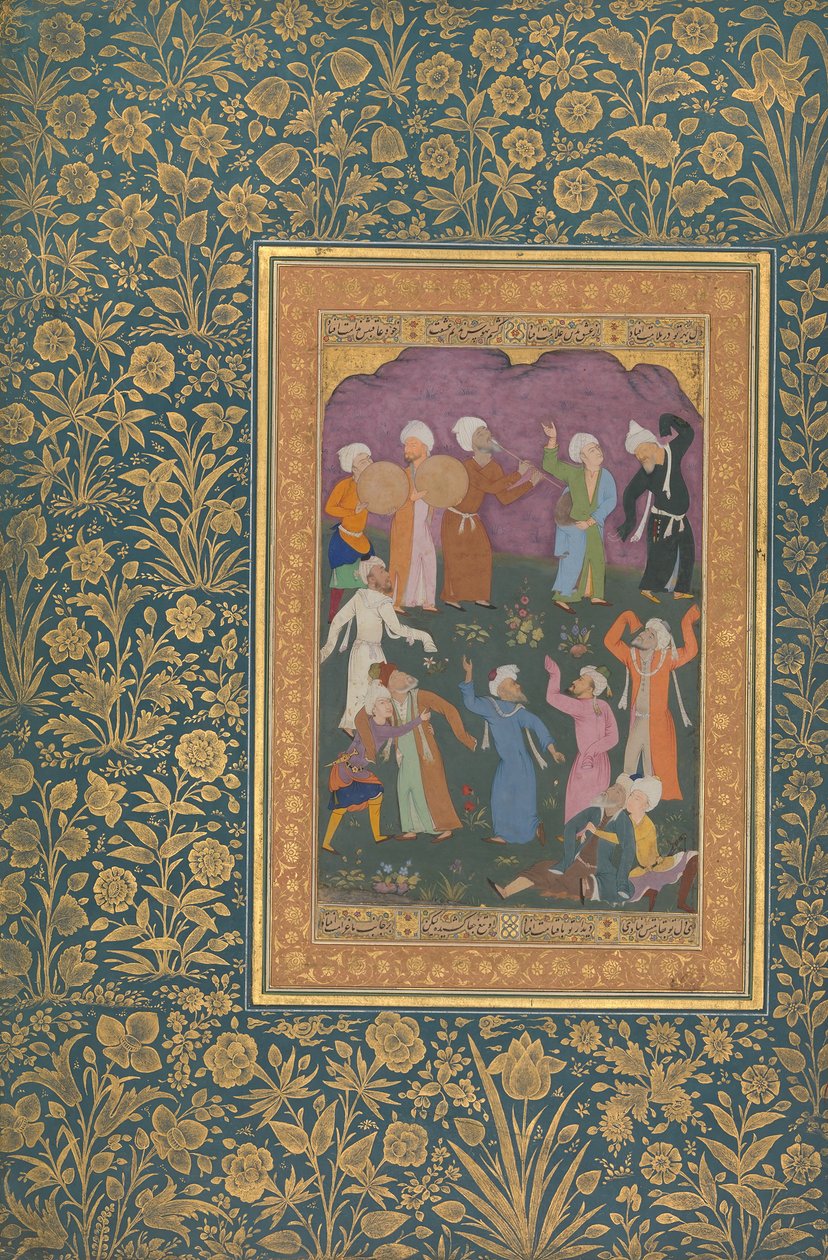 الدراويش الراقصون ، فوليو من ألبوم شاه جهان ، وجه: ca. 1610 ، ظهر: كاليفورنيا. 1530-50. بواسطة أنا علي حرافي