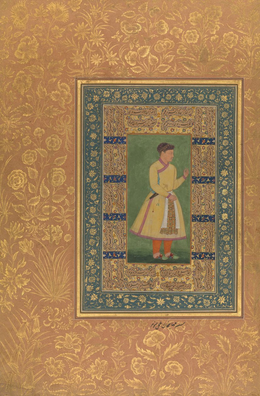 صورة زمانا بك ، مهبات خان ، فوليو من ألبوم شاه جهان ، وجه: ca. 1610. المؤلفون: مير علي حرافي ، مانوهار. بواسطة أنا علي حرافي
