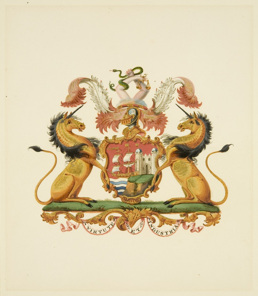 أذرع مدينة بريستول ، حوالي عام 1830 (قلم رصاص وورق ألوان مائية) بواسطة ملكة جمال (Attr.to) Braikenridge