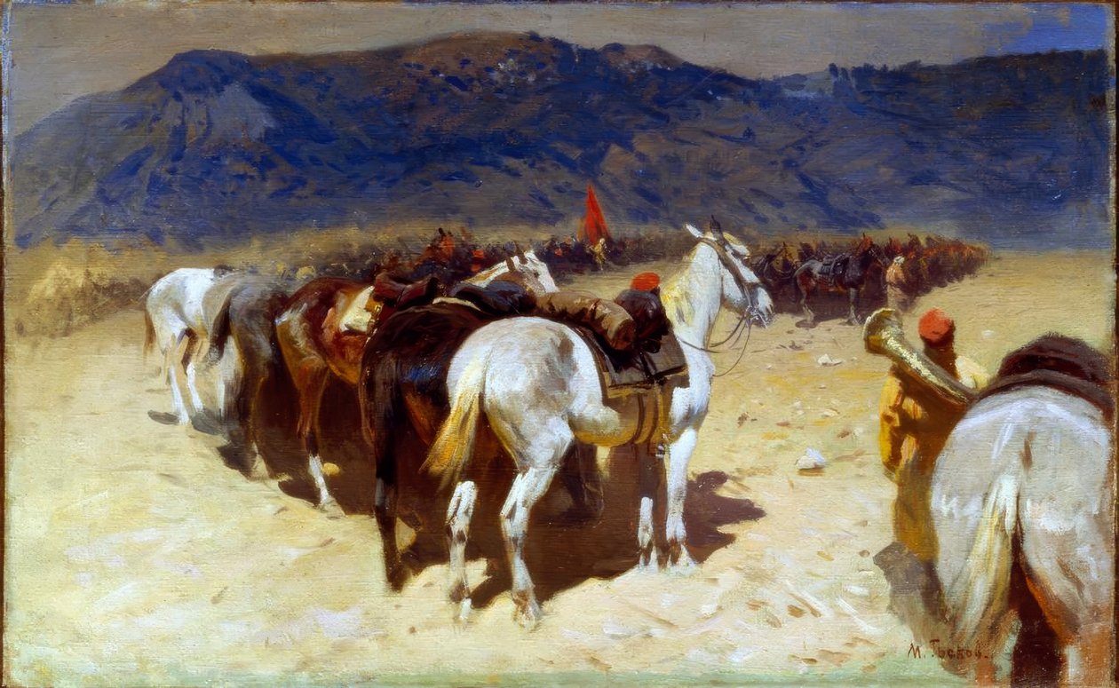 استراحة الفرسان (فوج الفرسان التاسع والعشرون في بخارى) بواسطة Mitrofan Borissowitsch Grekow