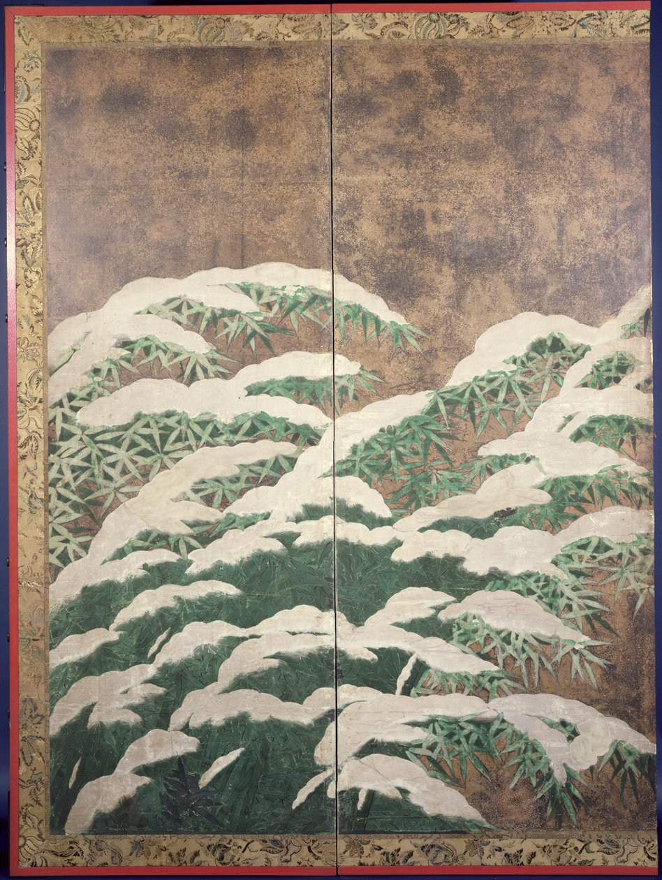 الخيزران في الثلج ، c.1600 (حبر ، ألوان ، ذهب وفضة على ورق) بواسطة ميتسويوشي توسا