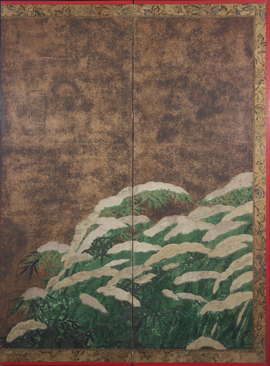 الخيزران في الثلج ، c.1600 (حبر ، لون ، ذهب وفضة على ورق) بواسطة ميتسويوشي توسا