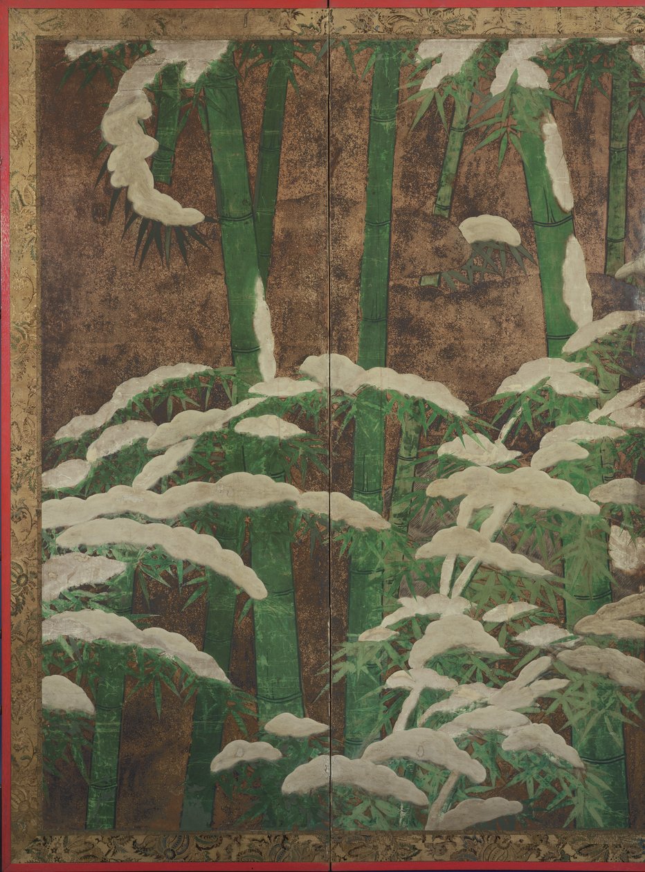 الخيزران في الثلج ، c.1600 (حبر ، لون ، ذهب وفضة على ورق) بواسطة ميتسويوشي توسا