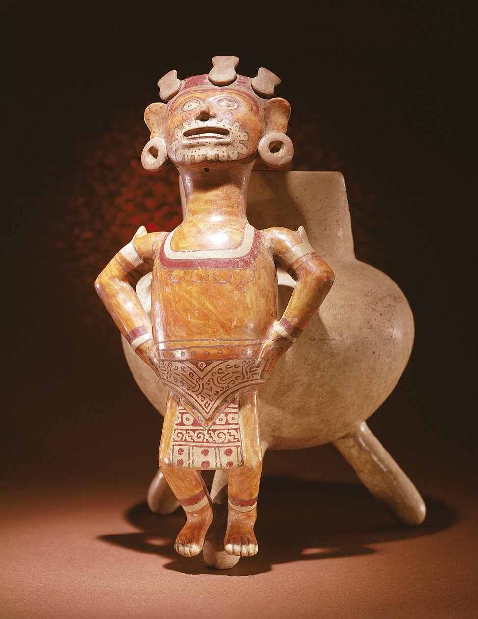 إناء ترايبود مع دمية ، من مياهواتلان ، أواكساكا (فخار) بواسطة Mixtec