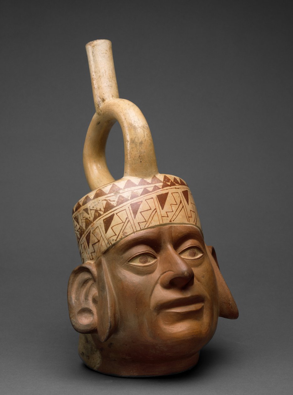 وعاء رأسي بورتريه ، Moche IV ، 400-600 (آنية فخارية مع طلاء منزلق ثنائي اللون) بواسطة موشي