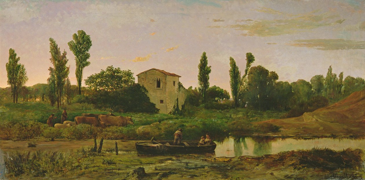 مناظر طبيعية مع قارب ، 1867 بواسطة متواضعة Urgell
