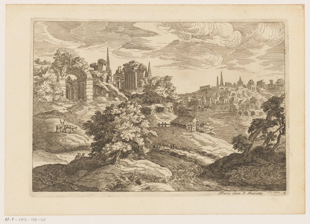 المناظر الطبيعية مع الآثار والغزلان المناظر الطبيعية بعد تيتيان (عنوان المسلسل) بواسطة مويس جان بابتيست فوار