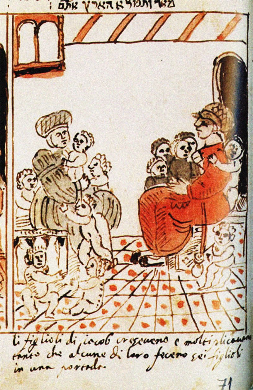 تكاثر بني إسرائيل في مصر. The Codex Choumach Picture Pentateuch of Moses dal C بواسطة مويز ديل كاستيلازو