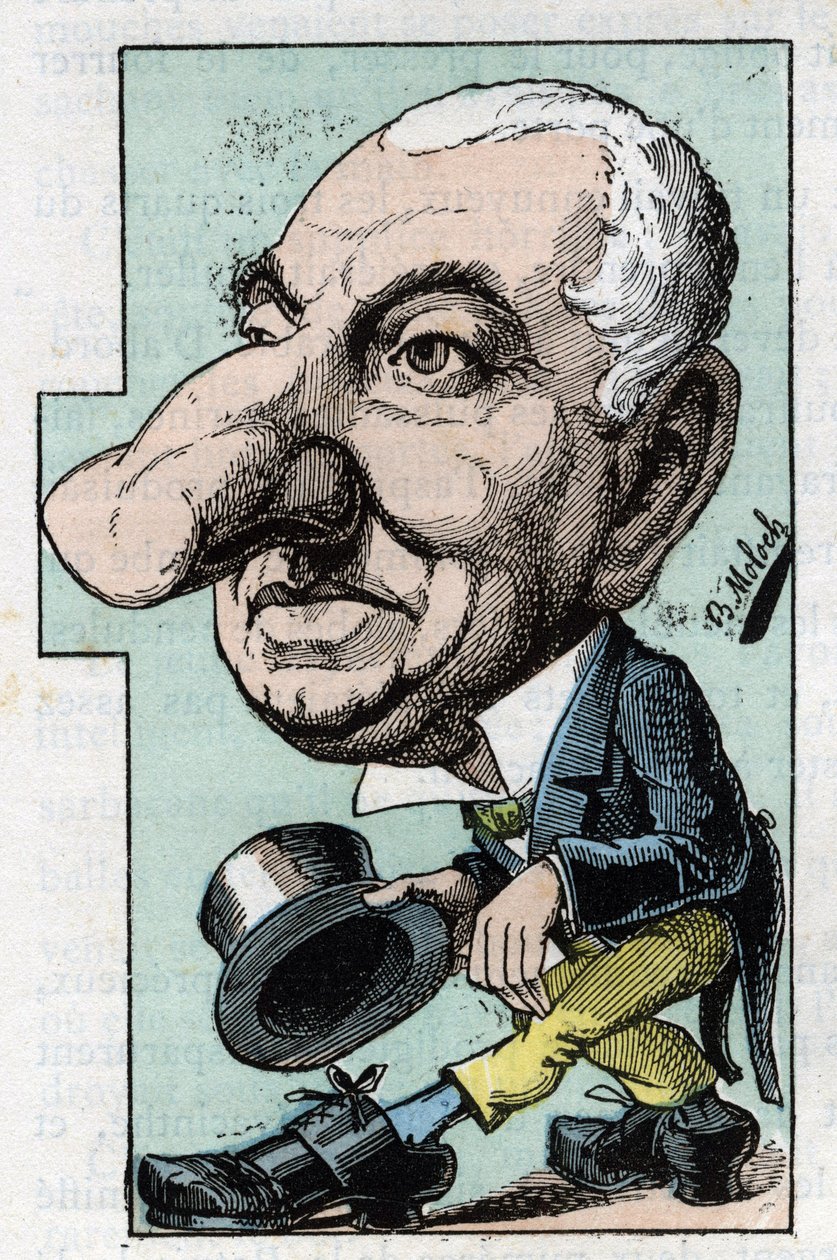 صورة لويس هياسينث دوفلوست ، ديت هياسينت (1814-1887) ممثل كوميدي ومغني أوبرا في "Le Trombinoscope" "لتوشاتوت ، رسم كاريكاتوري بقلم ب. مولوك عام 1882 (1849-1909). مجموعة خاصة. بواسطة الطاغوت