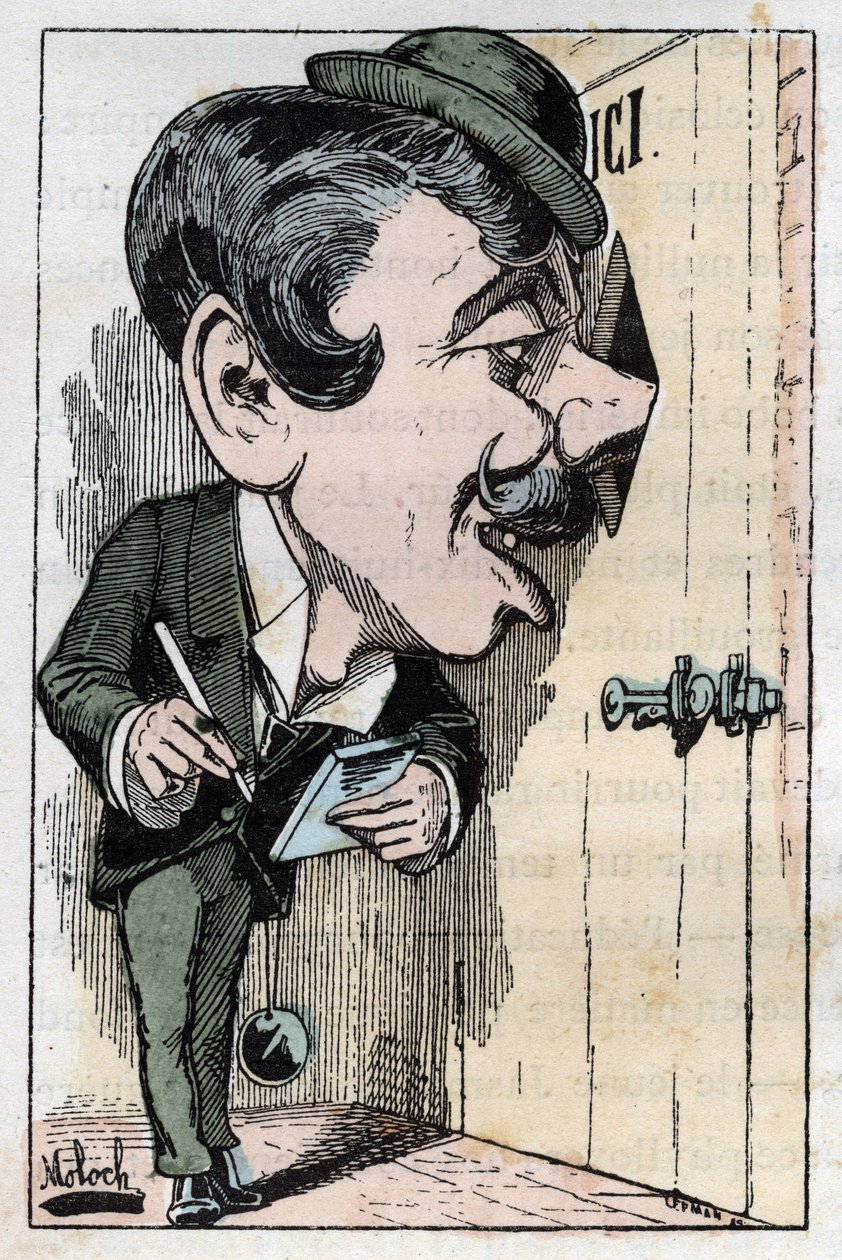 صورة رمزية لمراسل "" (صحفي) في "" Le Trombinoscope "بواسطة توشاتوت ، رسم كاريكاتوري بقلم ب. مولوك عام 1882 (1849-1909). مجموعة خاصة. بواسطة الطاغوت