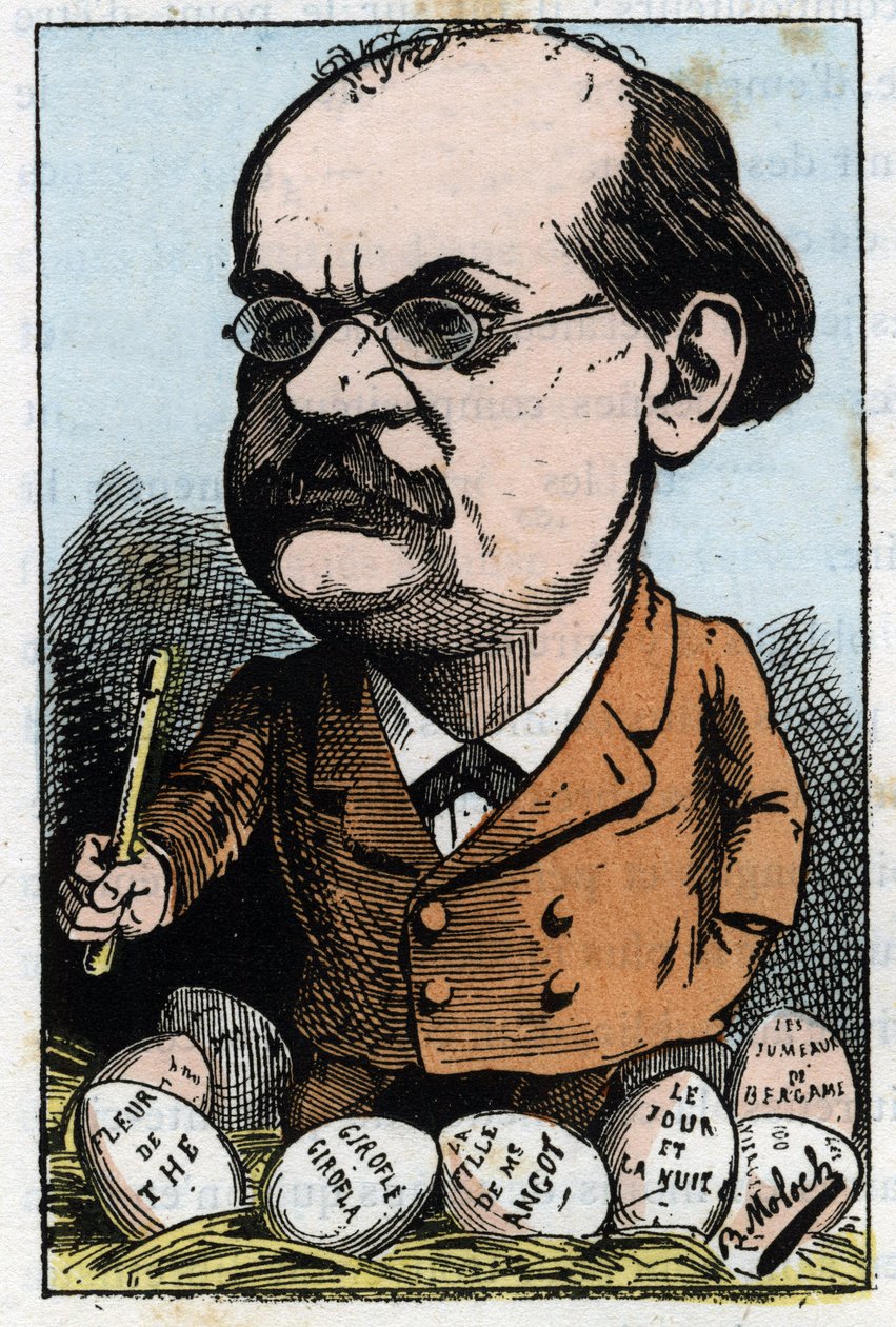 صورة ألكسندر تشارلز ليكوك (1832-1918) ، المؤلف الموسيقي الفرنسي في "" Le Trombinoscope "لتوشاتوت ، رسم كاريكاتوري بقلم ب. مولوك عام 1882 (1849-1909). مجموعة خاصة. بواسطة الطاغوت