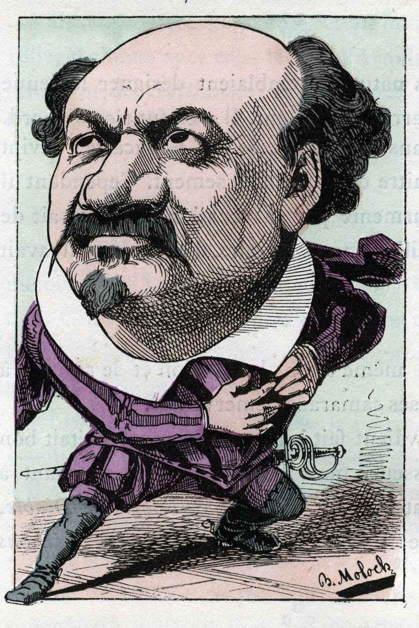 صورة لفرانسوا بيير فيلاريت (1830-1896) فترة الأوبرا بين عامي 1863 و 1882 في "" Le Trombinoscope "لتوشاتوت ، رسم كاريكاتوري بقلم ب. مولوك عام 1882 (1849-1909). مجموعة خاصة. بواسطة الطاغوت