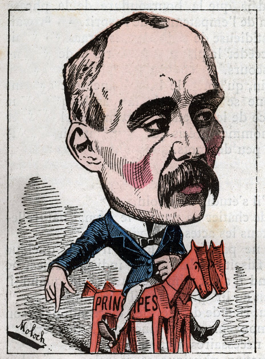 صورة لجورج كليمنصو (1841-1929) سياسي في "Le Trombinoscope" بقلم توشاتوت ، رسم كاريكاتوري بقلم ب. مولوك عام 1882 (1849-1909). مجموعة خاصة. بواسطة الطاغوت