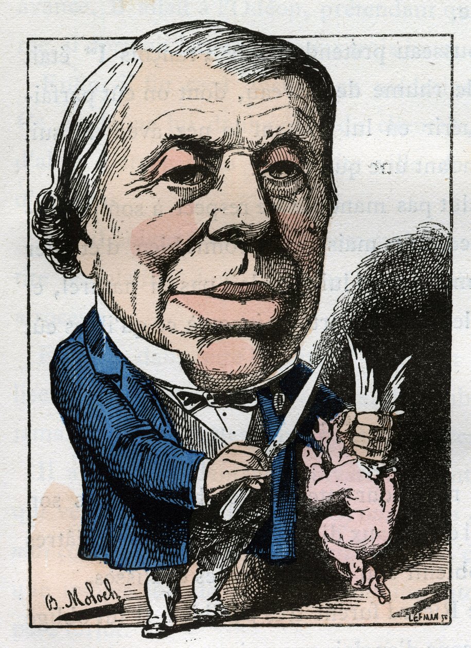 صورة لفيليب ريكورد (1800-1889) ، الجراح الفرنسي في "" Le Trombinoscope "بواسطة توشاتوت ، رسم كاريكاتوري بقلم ب. مولوك عام 1882 (1849-1909). مجموعة خاصة. بواسطة الطاغوت