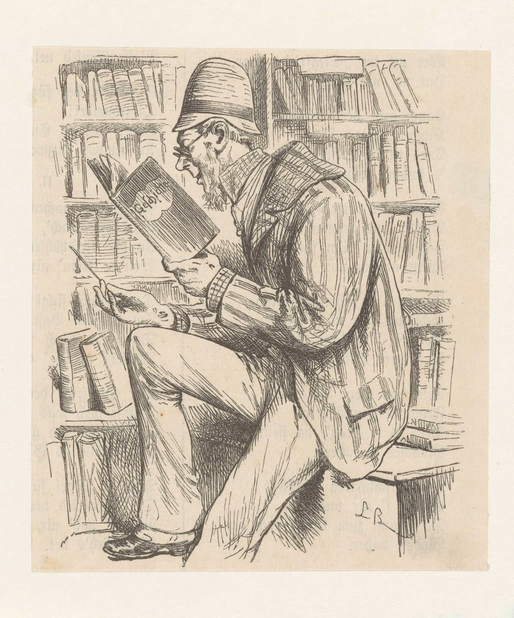 رجل في محل لبيع الكتب بواسطة Monogrammist LB (Duitsland 19e eeuw)