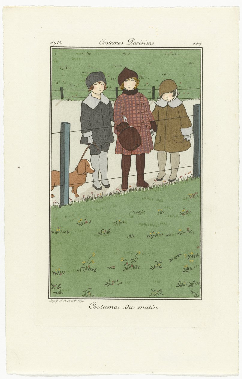Journal des Dames et des Modes، Parisian Costumes، 1914، No. 147: Morning Costumes بواسطة ضباب مونوغرام MFN