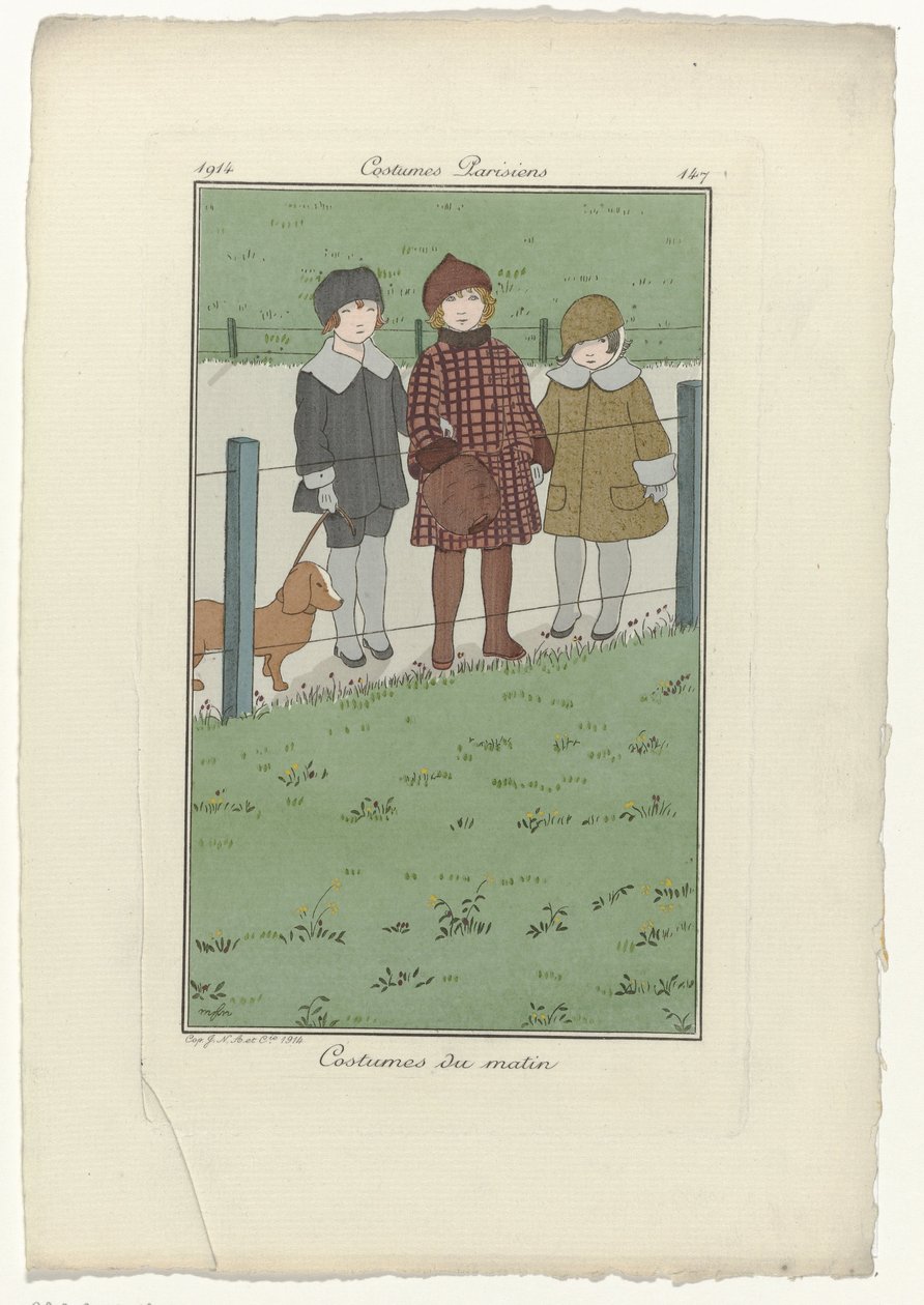 Journal des Dames et des Modes، Parisian Costumes، 1914، No. 147: Morning Costumes بواسطة ضباب مونوغرام MFN