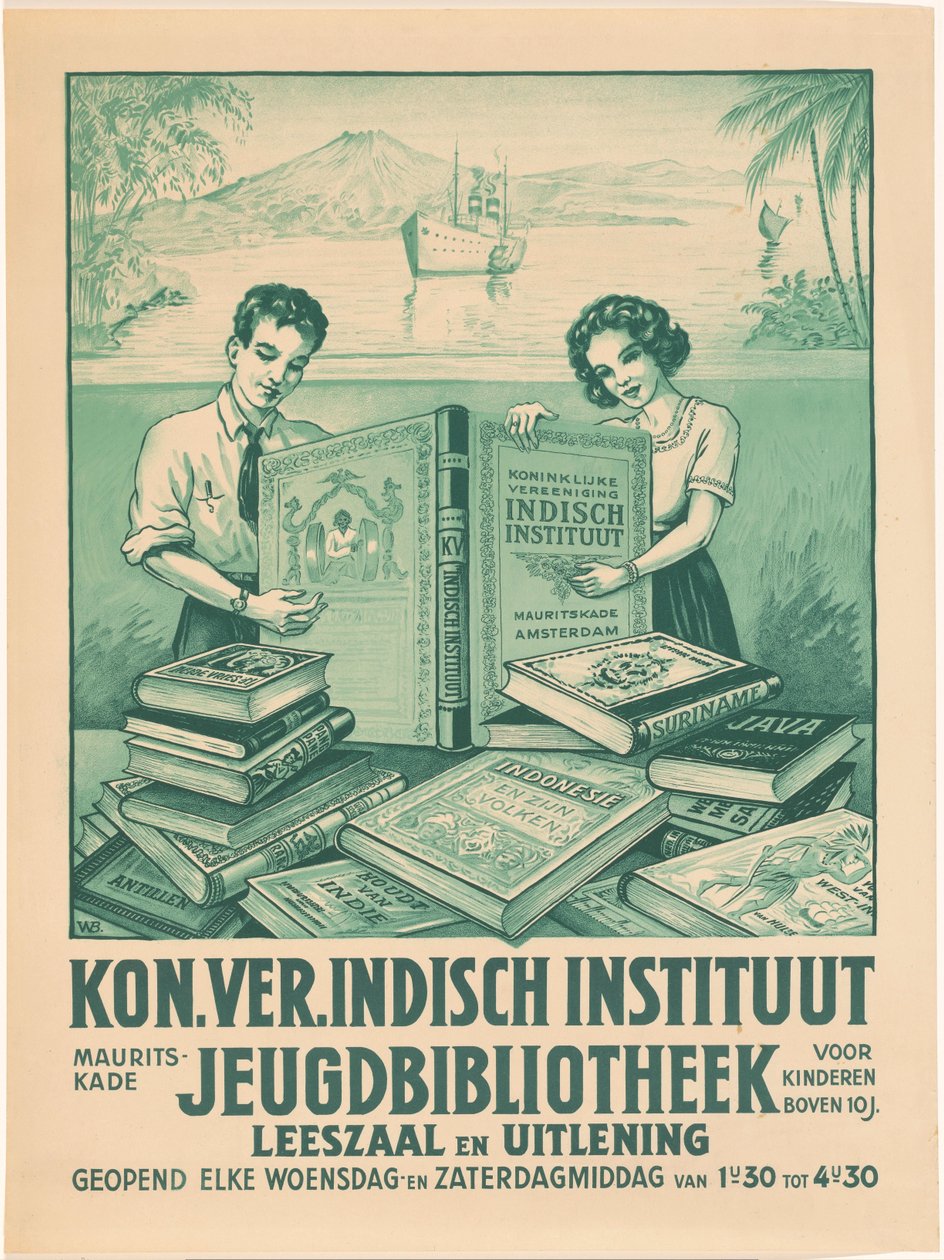 ملصق لمكتبة الشباب في Koninklijke Vereniging Indisch Instituut في أمستردام بواسطة مونوغرام WB