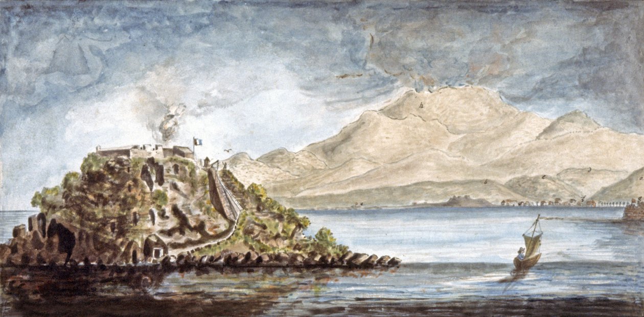 المارتينيك. منظر لحصن فرانسيه، 1810-1815 تقريبًا (ألوان مائية) بواسطة مورو دي جونز