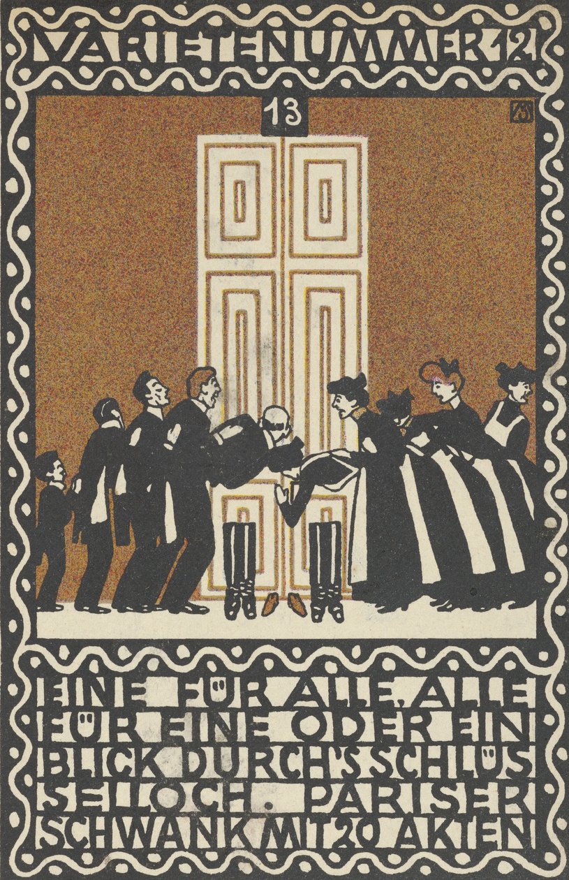 قانون فارايتي 12: واحد للجميع ، الكل للواحد أو لمحة من خلال Keyhole Varietenummer 1 ... ، 1907. بواسطة موريتز جونغ