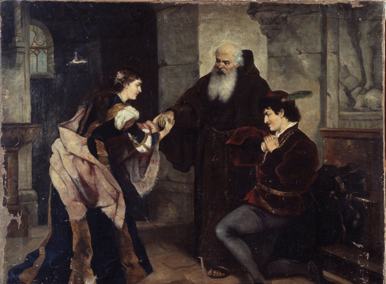 حفل زفاف روميو وجولييت. مشهد مستوحى من مسرحية ويليام شكسبير (1564-1616). لوحة لموريتز لودفيج فون شويند (1804-1871) ، زيت على قماش ، فن نمساوي ، منتصف القرن التاسع عشر ، رومانسية. متحف التاريخ والفن ، شيريب بواسطة موريتز لودفيج فون شويند