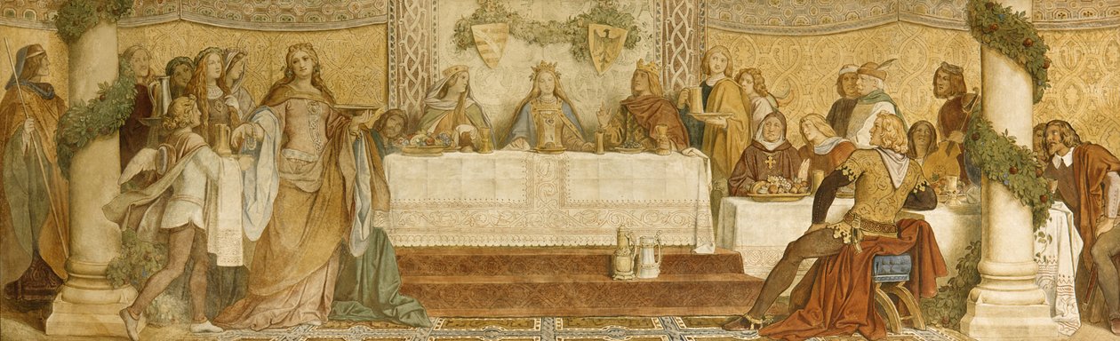 تفاصيل لوحة Landgrave&39;s Fresco ، قلعة Wartburg ، c.1855 (لوحة جدارية) بواسطة موريتز لودفيج فون شويند