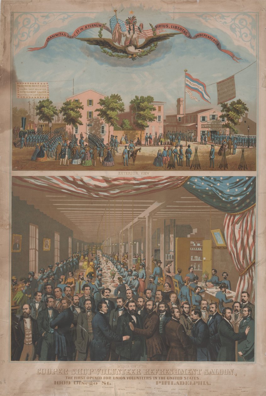 صالون مرطبات كوبر شوب التطوعي - أول افتتاح لمتطوعي الاتحاد في الولايات المتحدة ، c.1862 بواسطة موريس إتش
