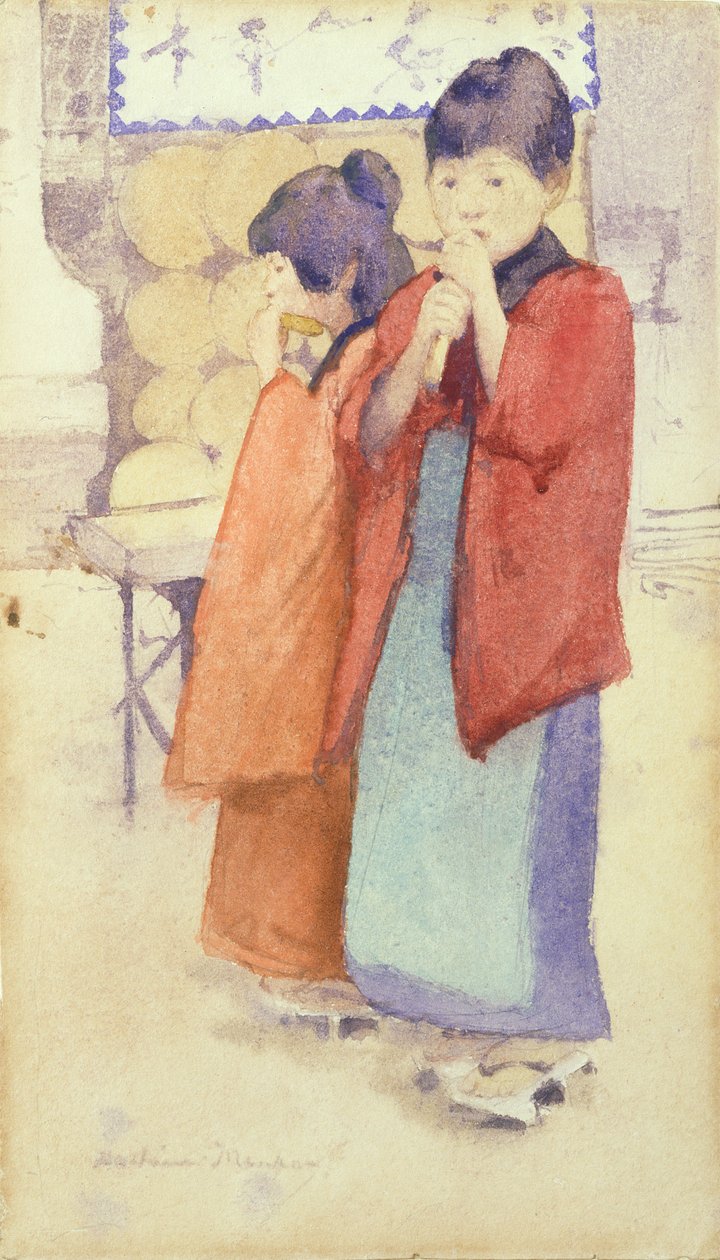 صورة لطفلين يابانيين ، 1895-1896 (مرحاض فوق قلم رصاص على ورق) بواسطة مورتيمر لودينجتون مينبس