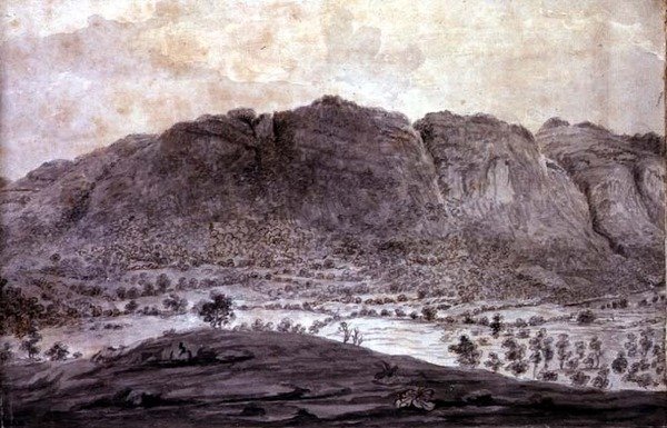 منظر بانورامي لديروينتووتر ووادي كيسويك ، تفاصيل الجبال حوالي 1772 (قلم رصاص وغسل على الورق) (انظر 92086-90) بواسطة موسى (Attr. To) Griffith