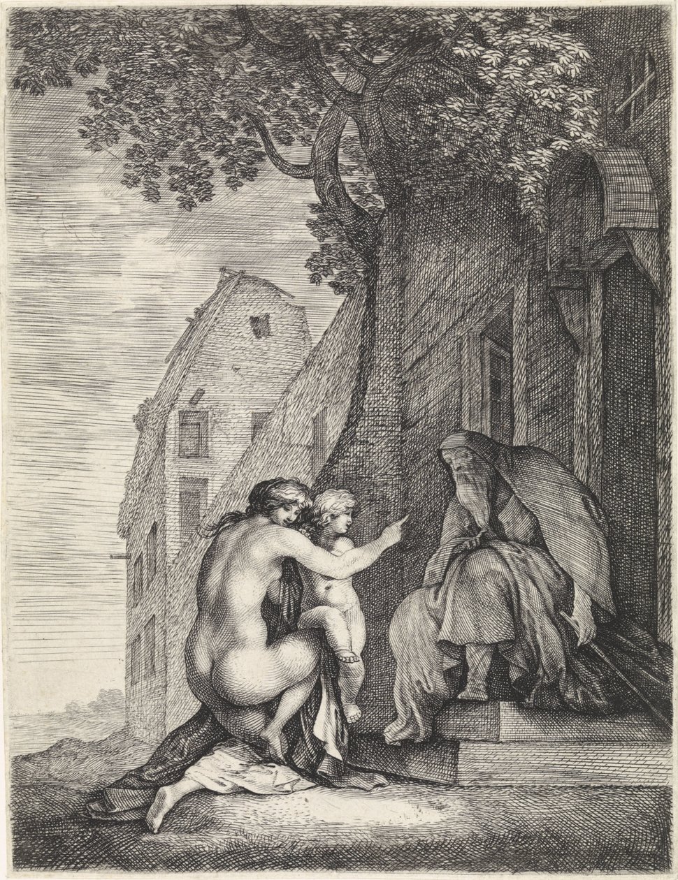 امرأة عارية والطفل مع رجل عجوز بواسطة Moyses van Wtenbrouck