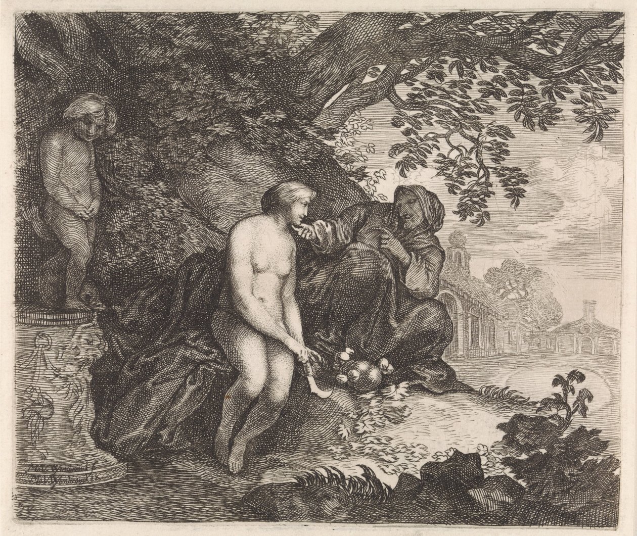 يحاول Vertumnus إغواء بومونا بواسطة Moyses van Wtenbrouck