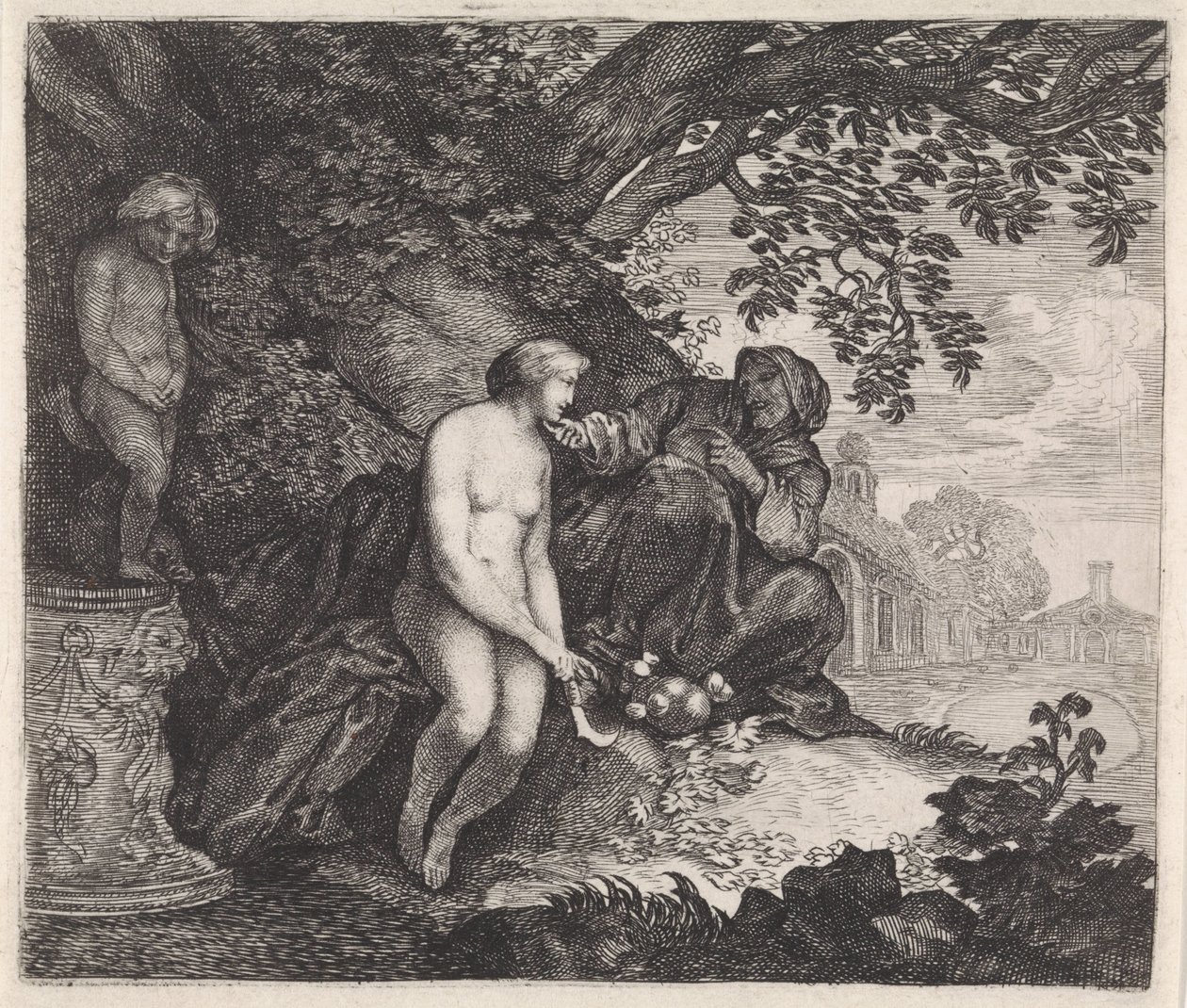 يحاول Vertumnus إغواء بومونا بواسطة Moyses van Wtenbrouck