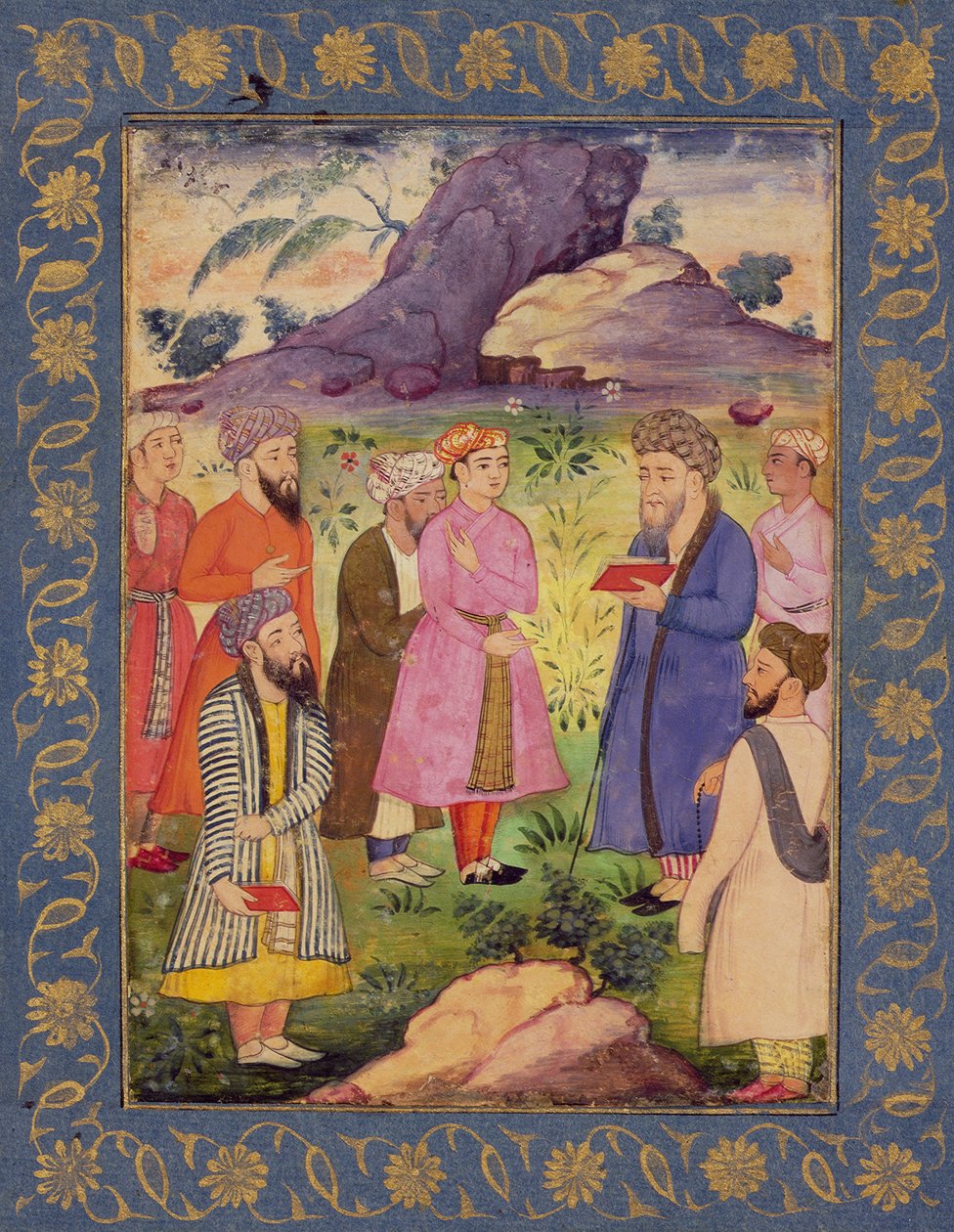 شاب نبيل مع الحضور في المناظر الطبيعية ، من ألبوم Clive Album c.1605 (مرحاض غير شفاف على الورق) بواسطة مدرسة موغال
