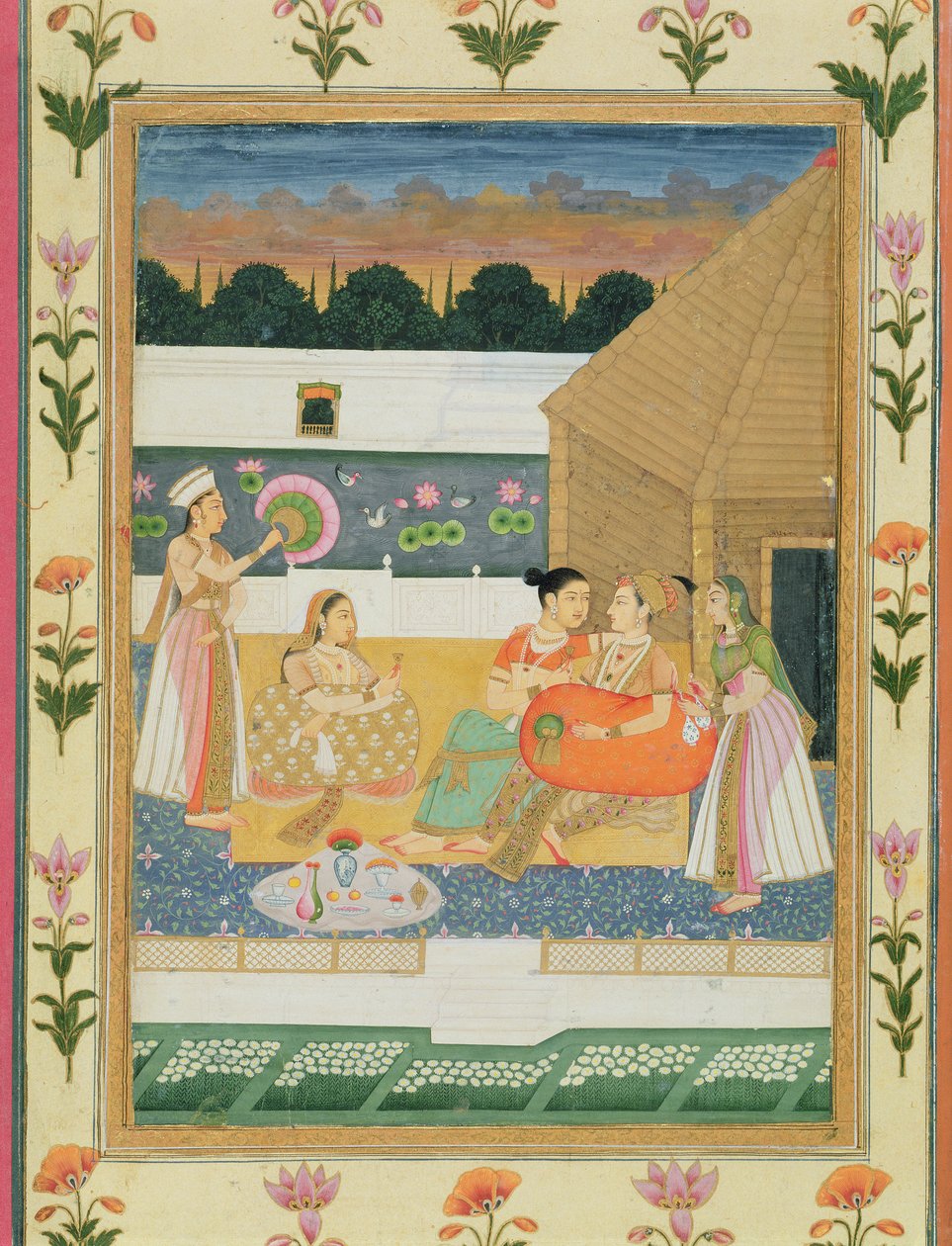 زوجين على شرفة عند غروب الشمس ، من ألبوم Clive الصغير (مرحاض غير شفاف على الورق) بواسطة مدرسة موغال
