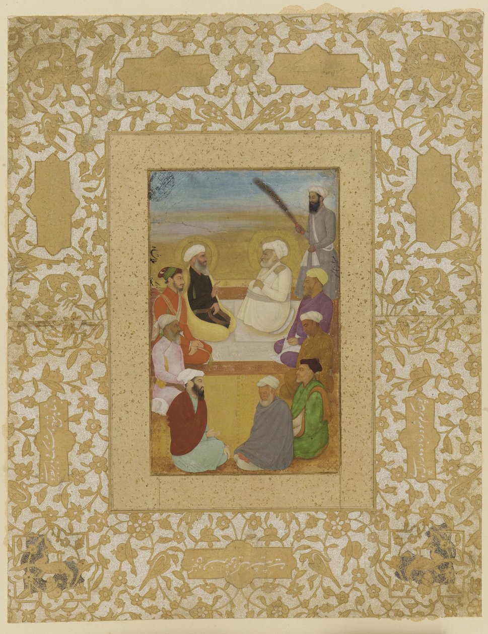دارا شيكوه مع ميان مير وملا شاه ، ورقة ألبوم منفصلة مع الرسم ، c.1640 بواسطة مدرسة موغال