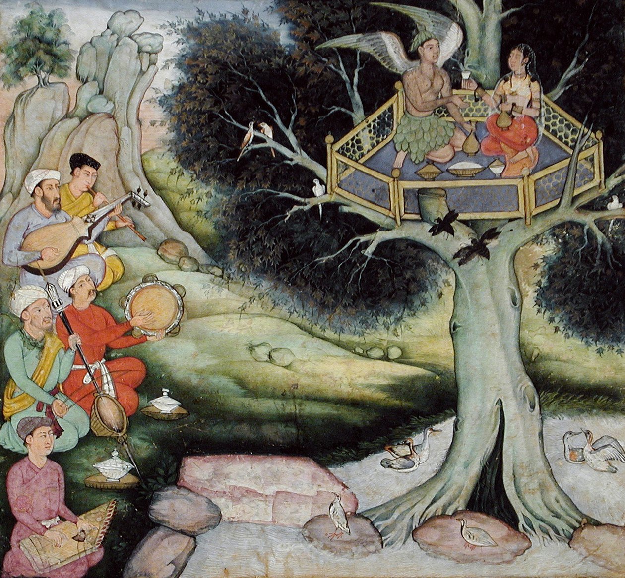 Somaprabha وحورية سماوية الاستماع إلى الموسيقى ، ج .1590 بواسطة مدرسة موغال