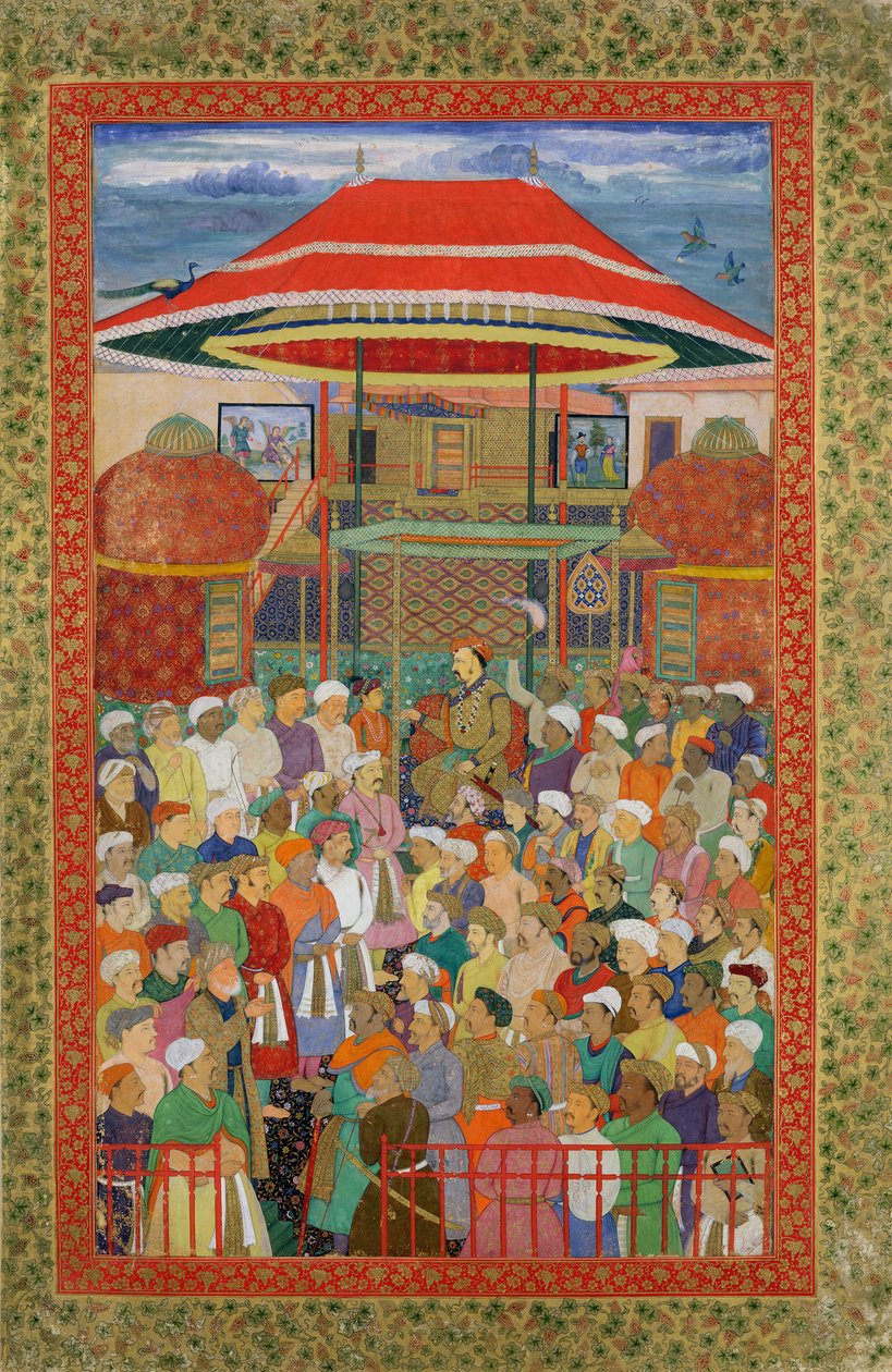 المحكمة ترحب بالإمبراطور جهانكير (شاه سالم) (1569-1627) بواسطة مدرسة موغال