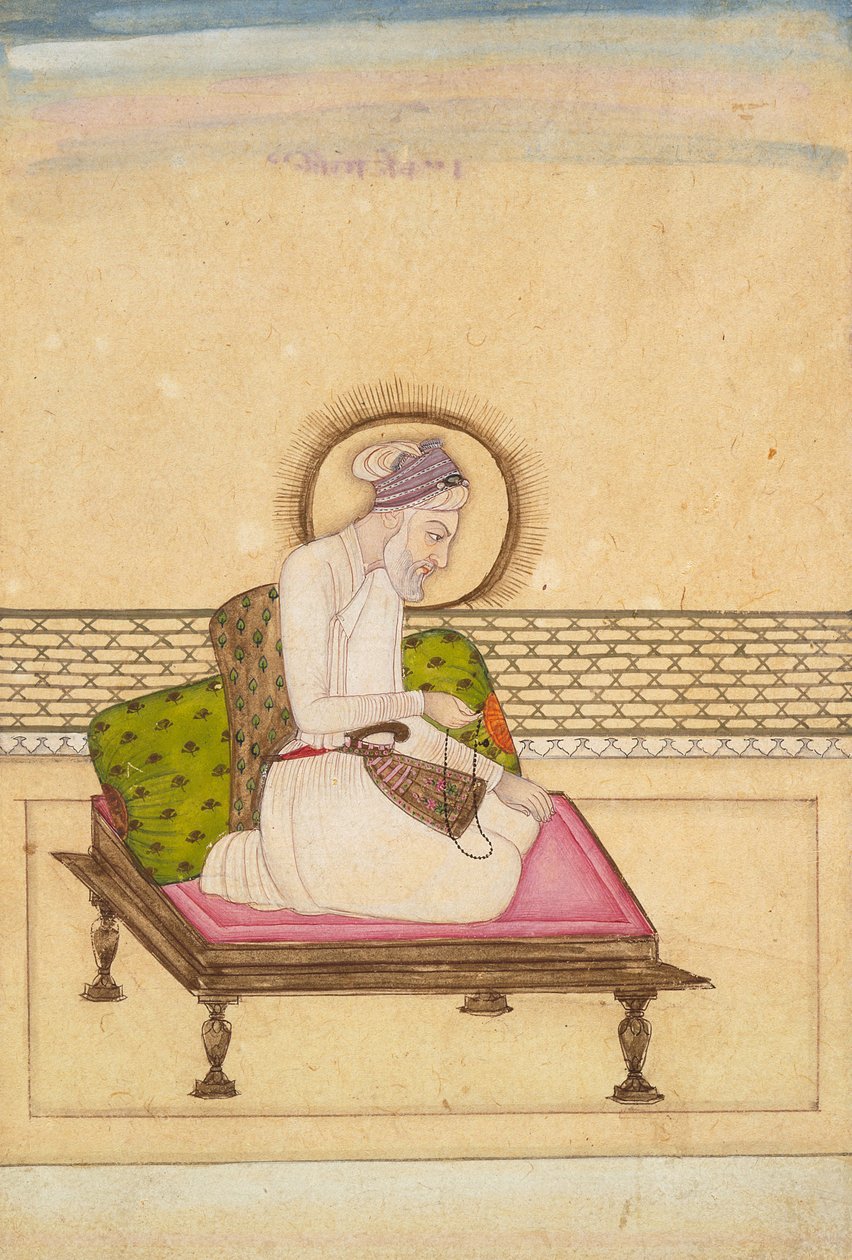 الإمبراطور أورنجزيب ، c.1725 (ألوان مائية غير شفافة وذهب على ورق) بواسطة مدرسة موغال