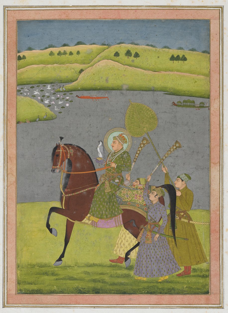 صورة الفروسية لمحمد شاه من ألبوم Impey ، ورقة مخطوطة منفصلة ، c.1730 (ألوان مائية غير شفافة وذهب على ورق) بواسطة مدرسة موغال