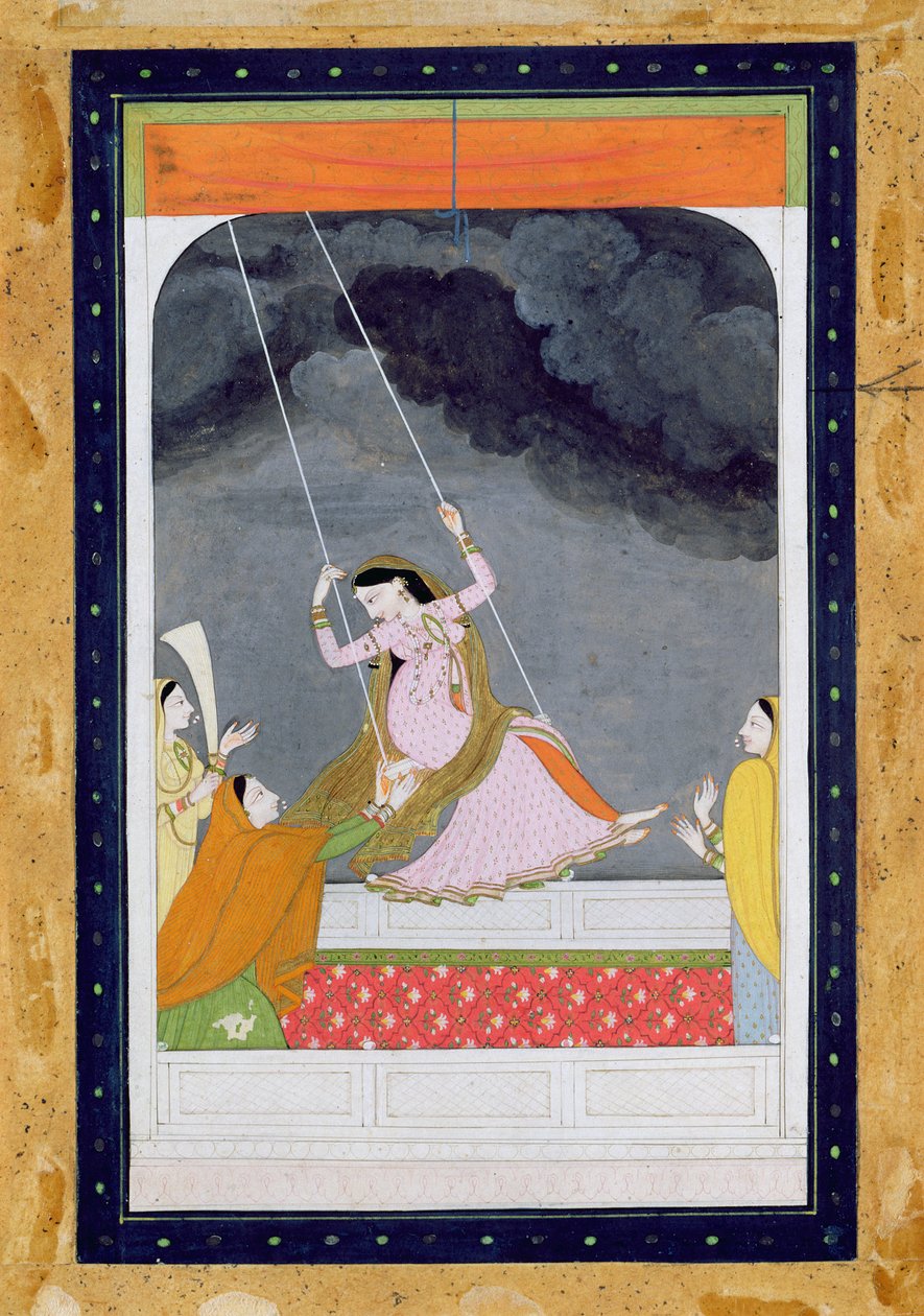 سيدة على أرجوحة ، كانجرا ، تلال البنجاب c.1790 (مرحاض غير شفاف على الورق) بواسطة مدرسة موغال