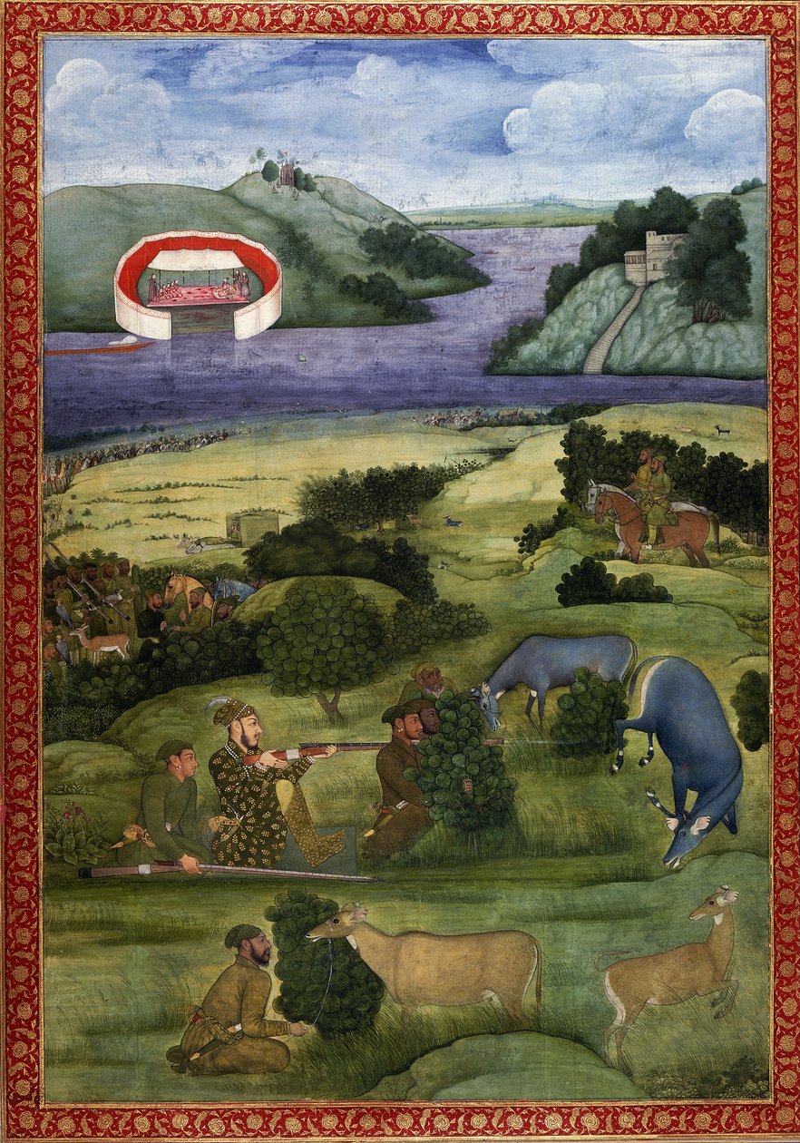 أمير وصحابه يصطادون البلاكبوك ، 1670-80 بواسطة مدرسة موغال