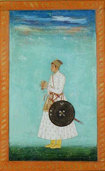 نبيل شاب من البلاط المغولي يحمل مظروفًا مختومًا من الديباج ، حوالي 1670-80 ، من ألبوم Clive الكبير (الغواش على الورق) بواسطة مدرسة موغال
