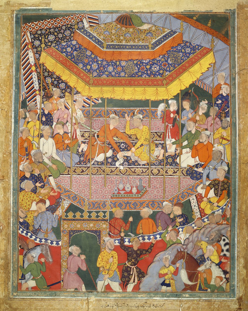 العمشة يتحدث مع قباد ، رسم توضيحي من حمزة نماء ، ج 1555-57 (لون الجسم على القطن) بواسطة مدرسة موغال