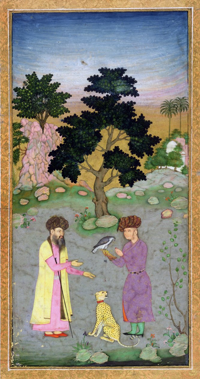 الصقر مع رفيق وصبي حيوان أليف ، من ألبوم Clive الصغير ، c.1610-15 (مرحاض غير شفاف على الورق) بواسطة مدرسة موغال