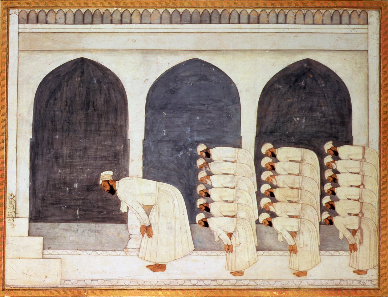 الورقة ٣٨ أ أ أمير موغولي في مسجد يؤدي صلاة الجمعة من ألبوم كليف الكبير ، موغال ، ١٧٢٠ بواسطة مدرسة موغال
