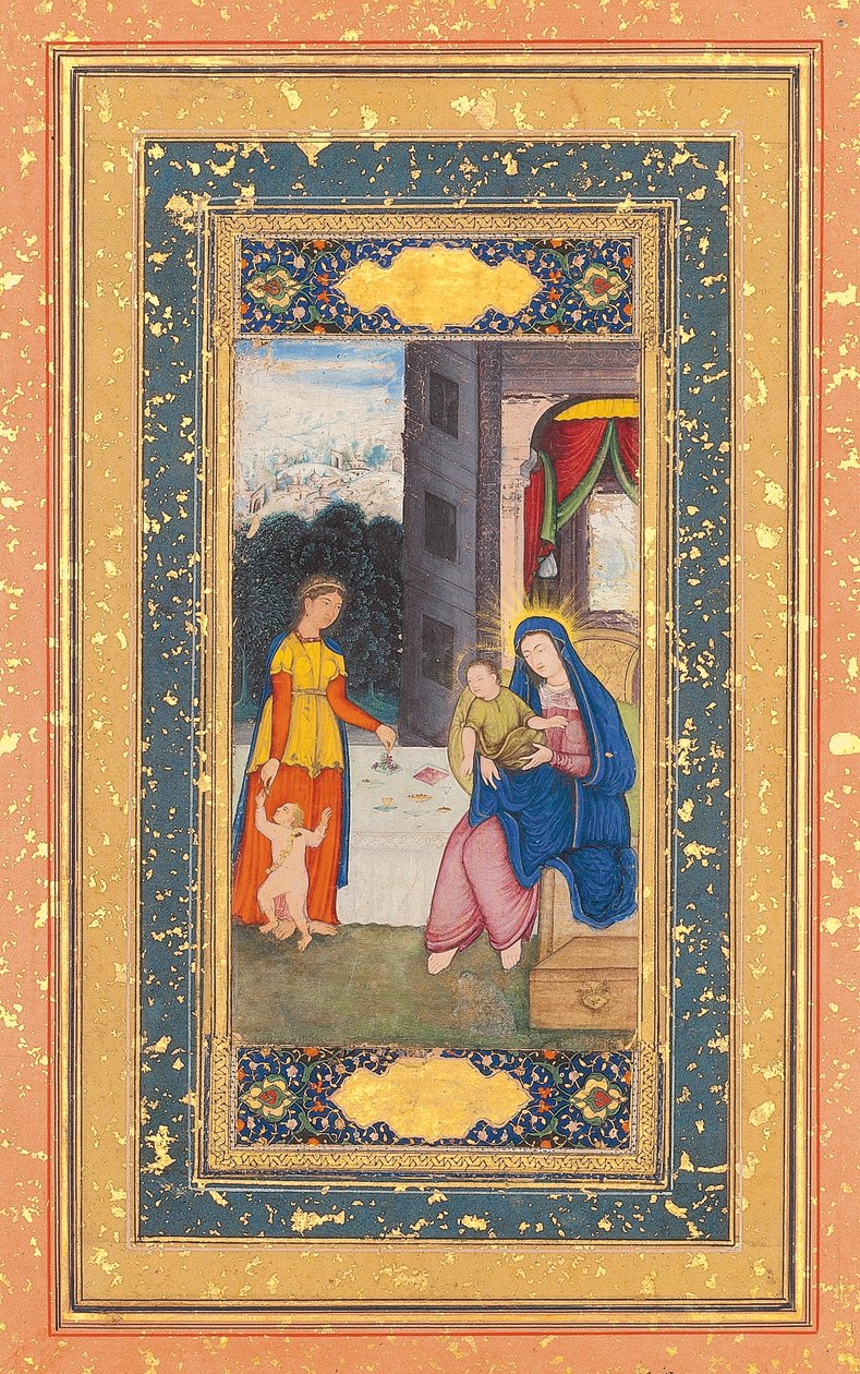 زيارة مادونا والطفل من قبل إليزابيث وجون المعمدان ، موغال إنديا ، ج .1610 بواسطة مدرسة موغال