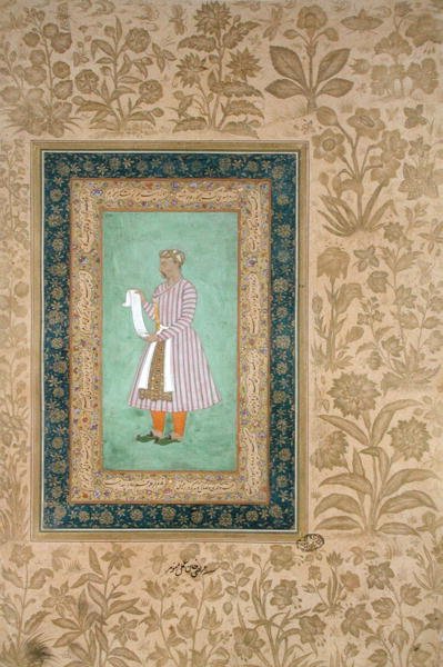 صورة لمرتضى خان يحمل لفيفة ، حوالي عام 1610 (جواش على ورق برشمان) بواسطة مدرسة موغال